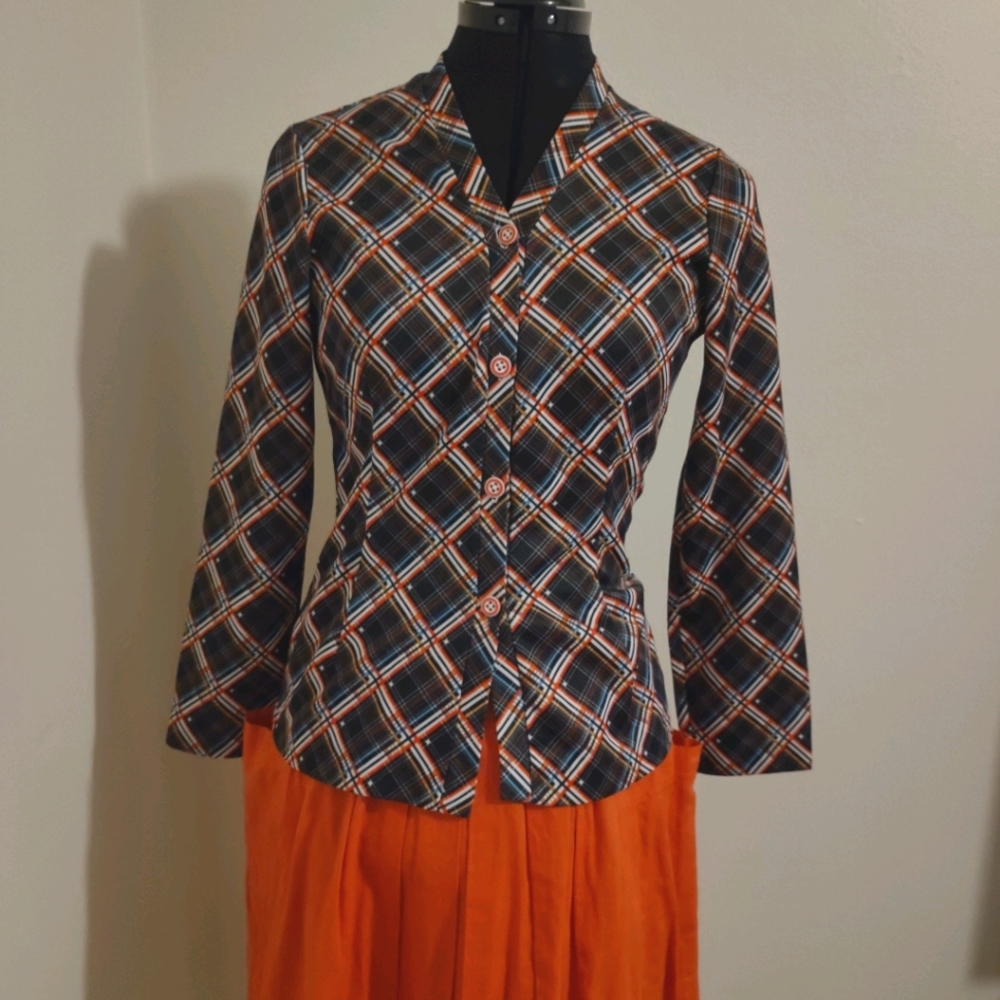 Vintage 1970s button up shirt diagonal plaid